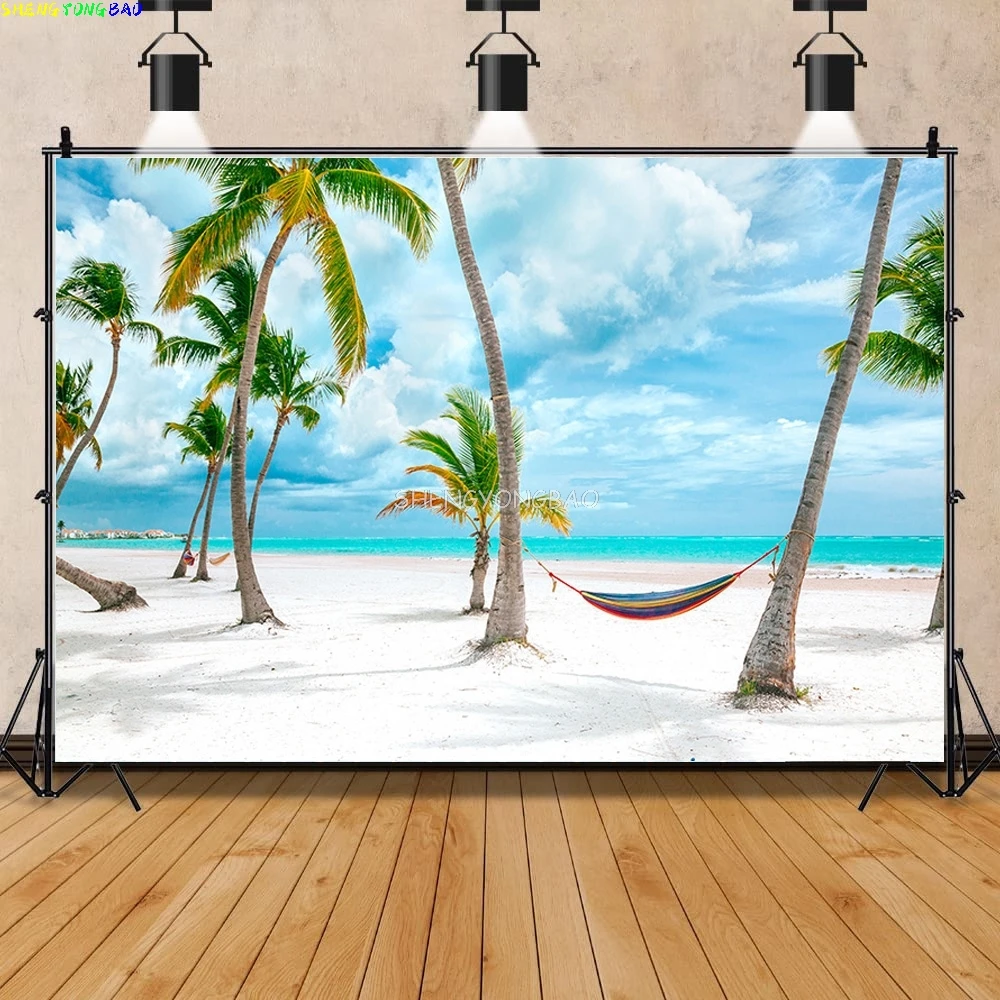 Photography Backdrops Summer Tropical Ocean Beach Palm Tree Natural Scenery Photo Studio Background Prop ST-03