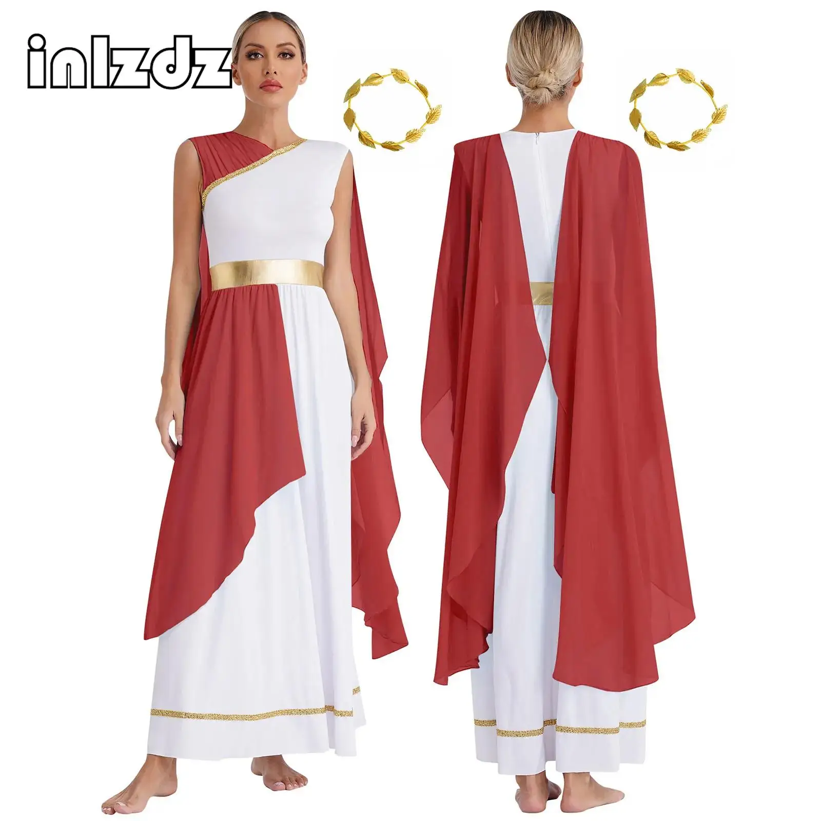 

Womens Greek God Dress Costume Halloween Greece Deity Queen Toga Cosplay Dress Ancient Roman Church Choir Worship Outfits