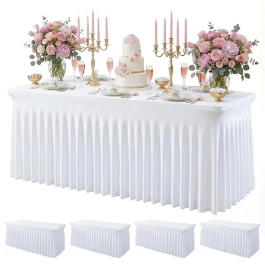 

4 Pack Spandex Tablecloth for 6Feet Rectangle Tables, Table Skirt 30x72 Inch Stretch Table Cloths Elastic Fitted Tables Cover f