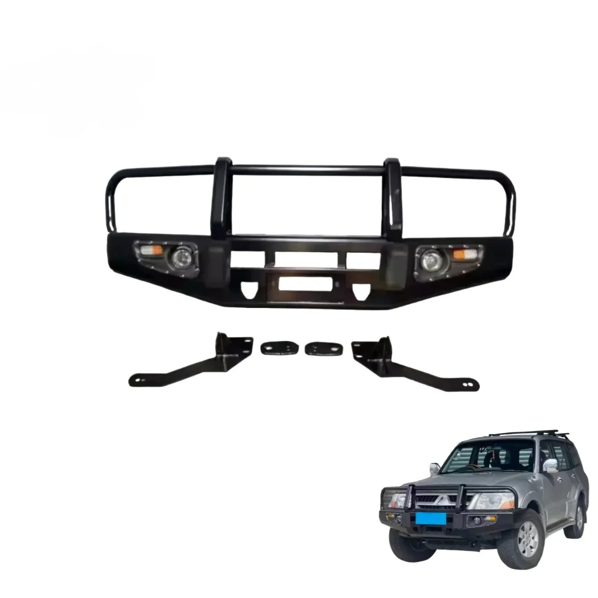

Steel Front Bumper Kit With Tow Hook Cut-Outs For Mitsubishi Pajero Montero V60 V70 V73 V77