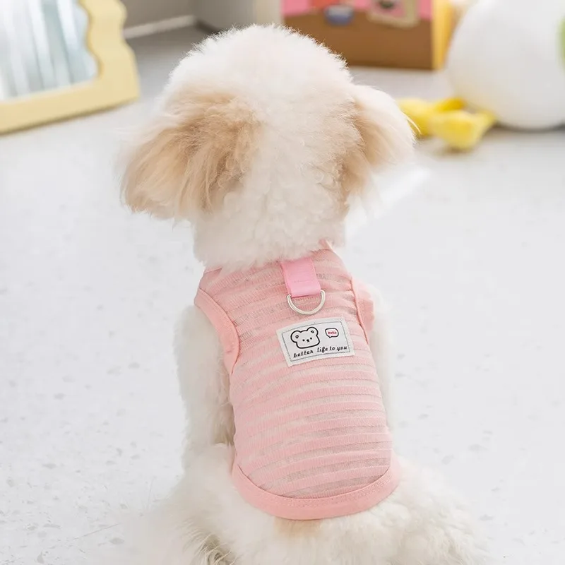 

Summer Lightweight Hollow Out Dog Clothes Striped Breathable Pet Vest Leashable Puppy Clothing Cat Two Legs Clothes