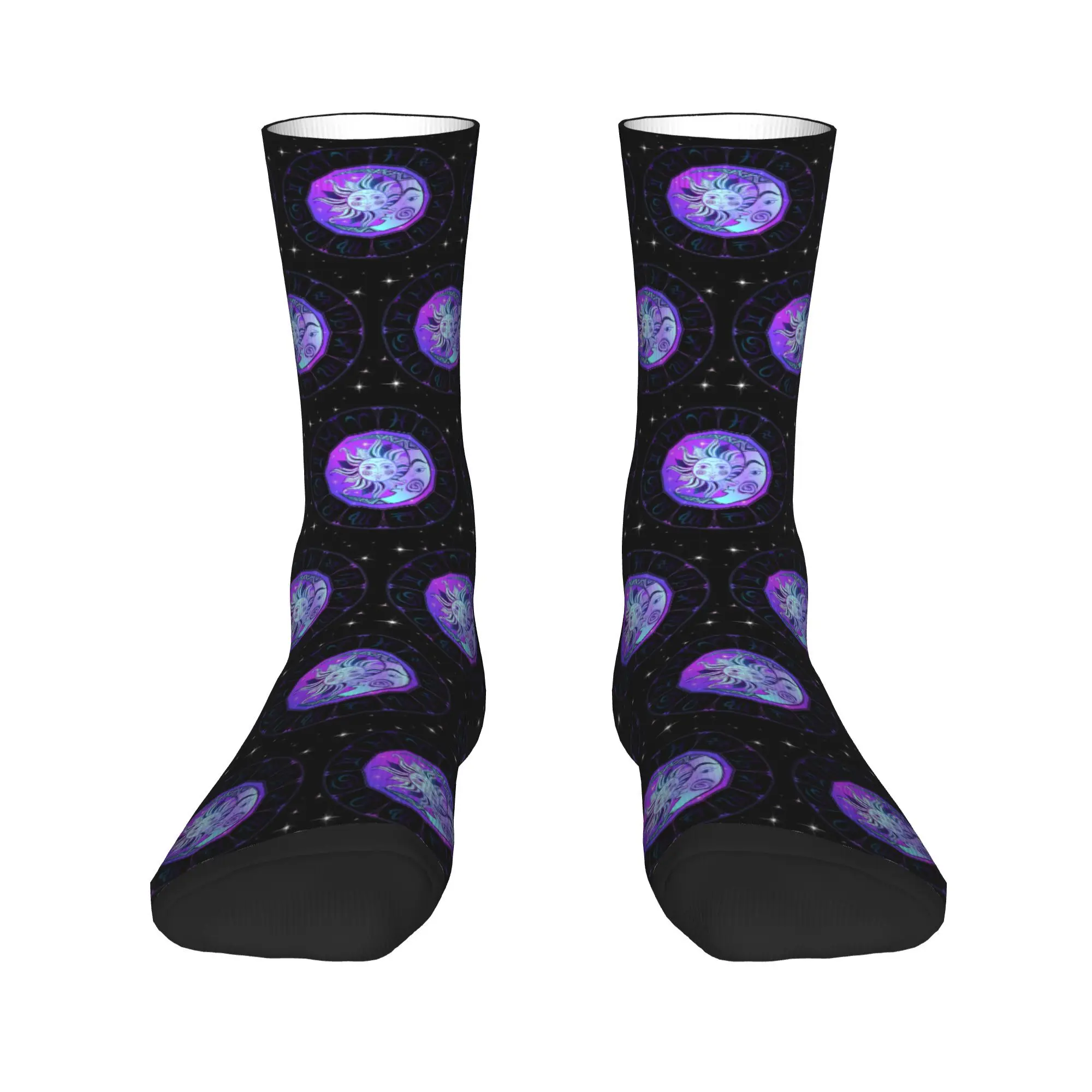 Zodiac Wheel Space Purple Socks Harajuku Sweat Absorbing Stockings All Season Long Socks Accessories for Unisex Christmas Gifts