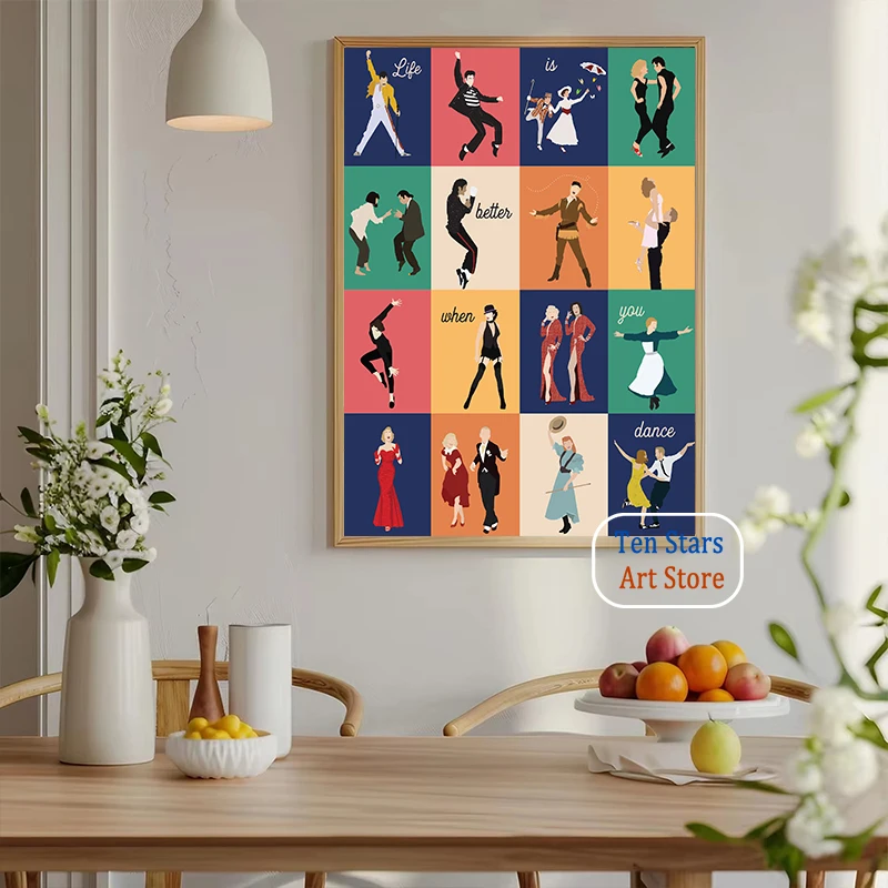 Pop Art Illustration Dancing Movies Music Dance Classic Culture Dancing Art Poster Canvas Painting Wall Pictures Home Room Decor
