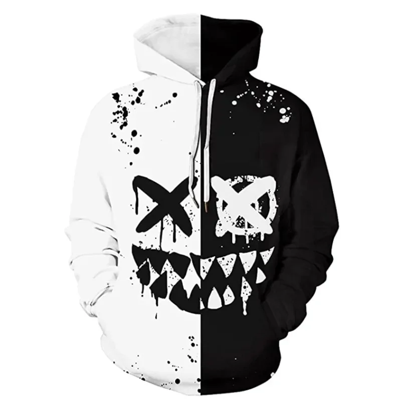 Men\'s Hooded Sweatshirt Cartoon Demon Print Long Sleeved Street Outdoor Hoodie Pullover Clothing Fashion Tops Hooded