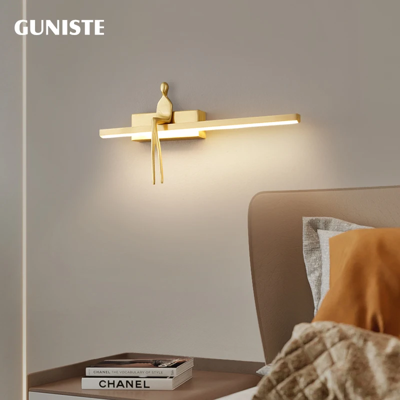 Imagem -03 - Nordic Luz de Luxo Cobre Cheio Quarto Cama Longa Lâmpada Parede Italiano Minimalista Sênior Sala Estar Designer Simples Lâmpada Parede