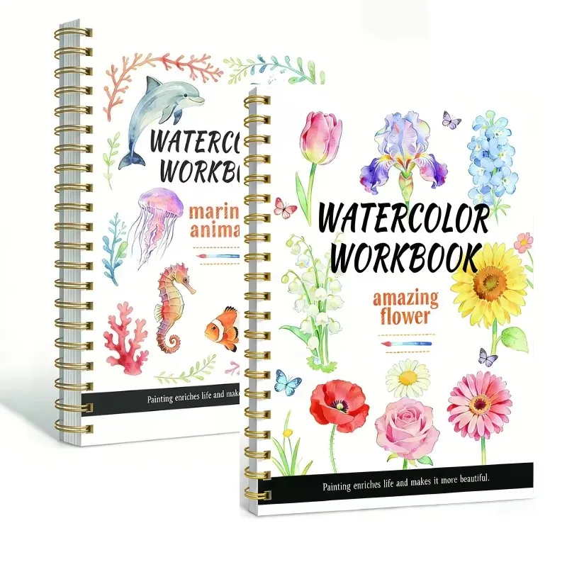 Premium Watercolor Beginner's Workbook-14 Sketches + 2 Color Mixing Guides Wood Pulp Watercolor Paper 200 Gms for Coloring Book