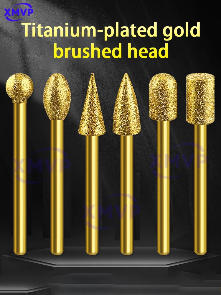 Titanium-coated diamond grinding head, 3mm small diamond grinding head, super-hard metal jade polishing tool, electric grinding