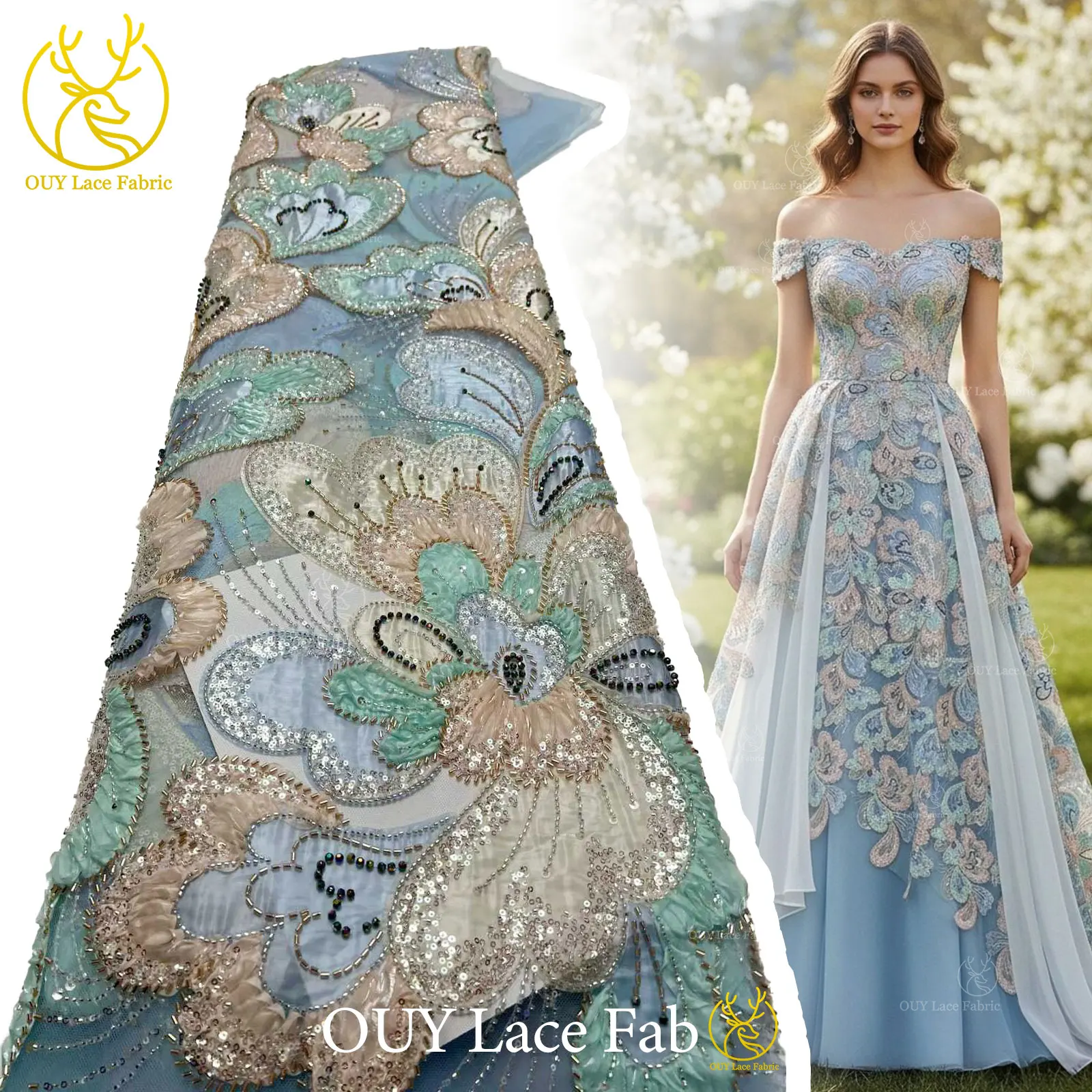 

New Design African Beaded Groom Embroidered Lace Fabric 2026 French Tulle Sequin Lace Fabric Nigerian Lace Wedding Dress Sewing