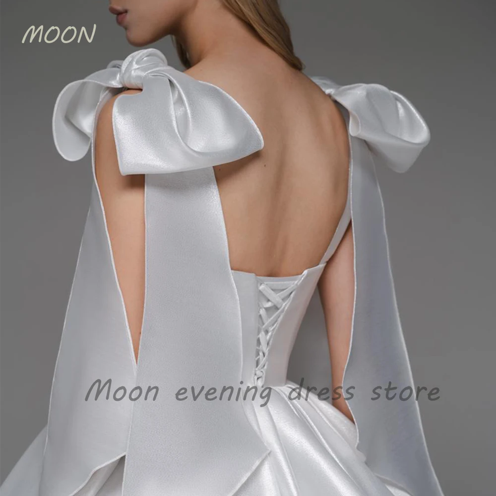 Moon Sweetheart bow sleeveless skirt Pleated satin cocktail Ball dress Girl graduation party formal evening dress