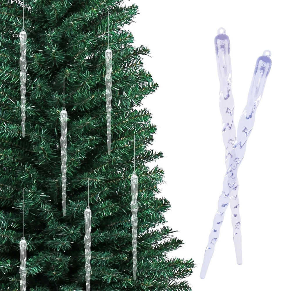 

Christmas Tree Icicle Ornament Set 12 pcs Pendants with Hanging Cord Clear Plastic Style for Winter Holiday Decoration