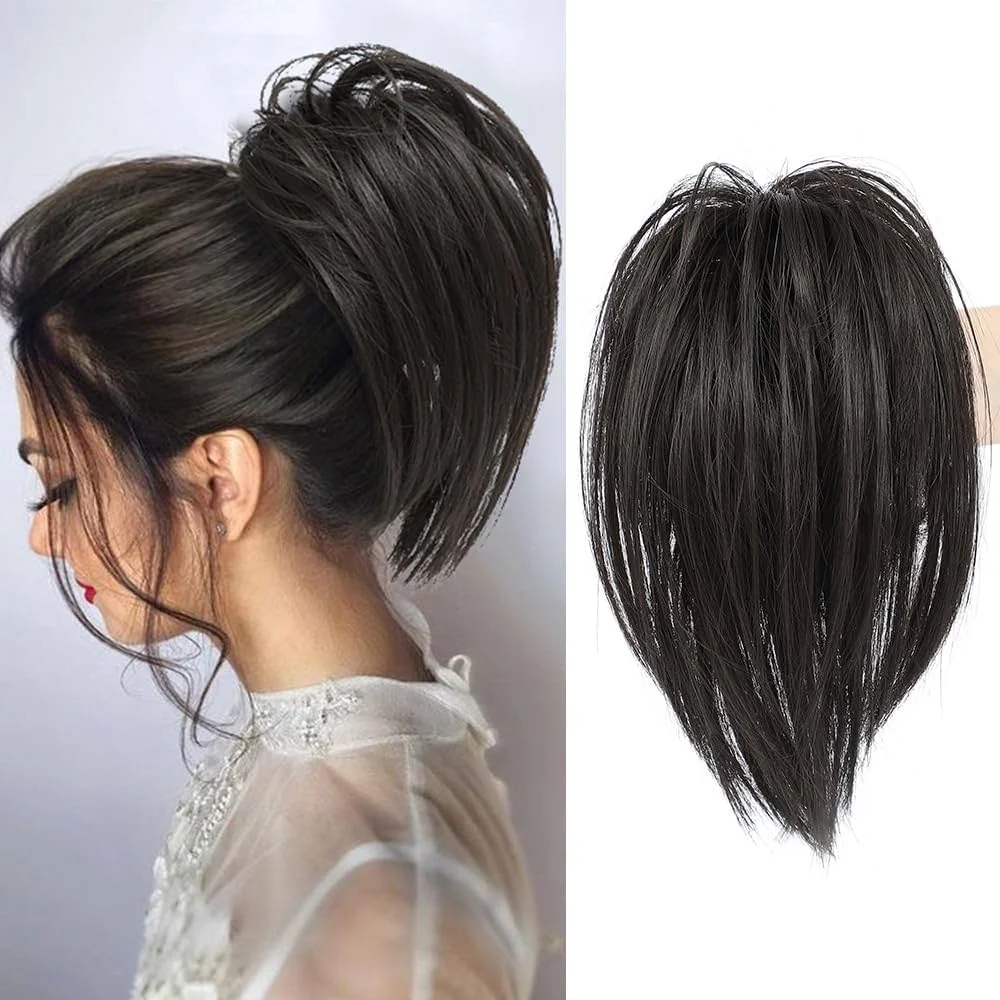 

Messy Bun Hair Piece Claw Clip in Hair Buns 8 inch Synthetic Short Ponytail Straight Short High Ponytail Extension for Girls