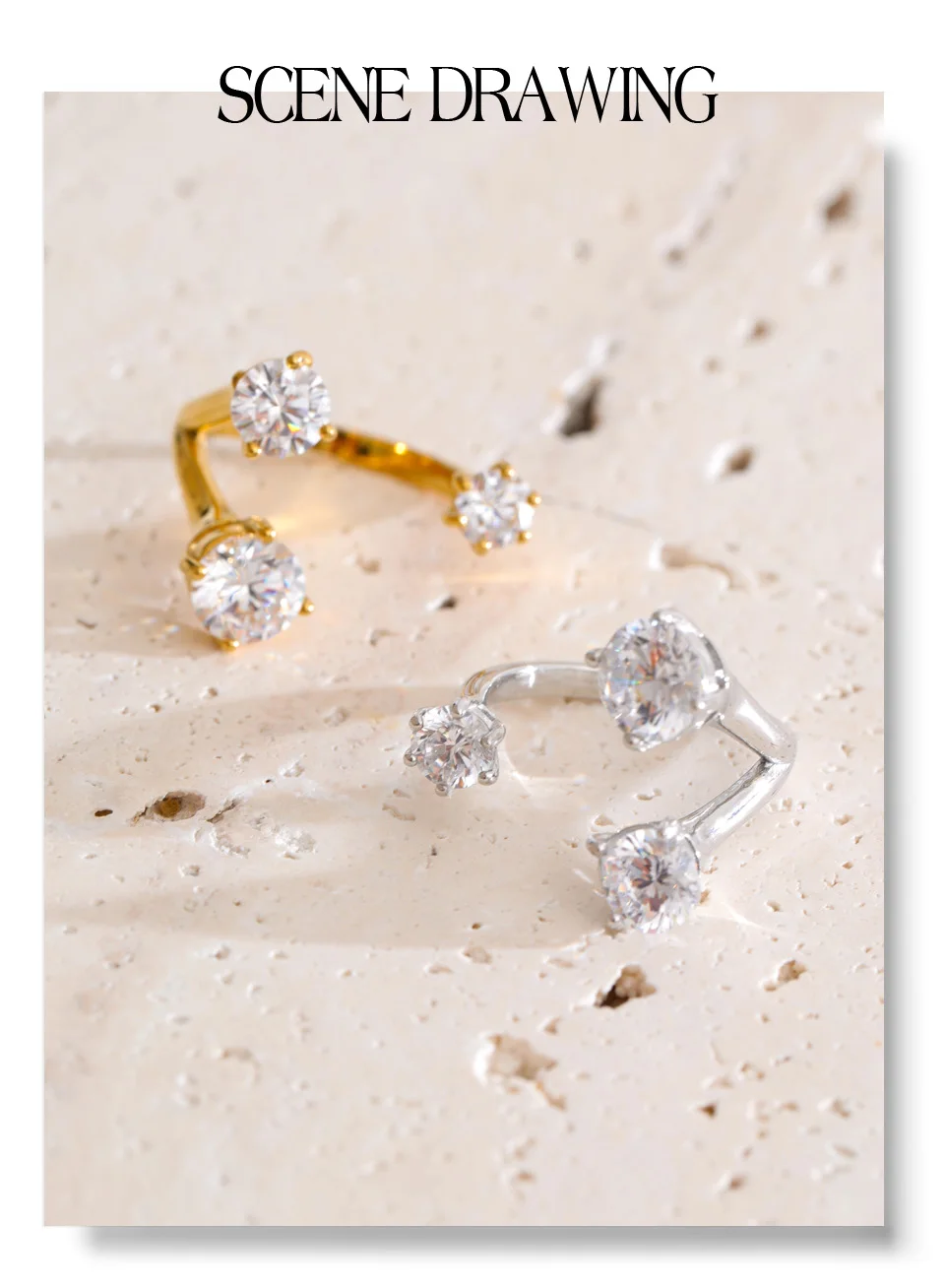 Yhpup verstellbarer Ring aus Edelstahl mit glänzendem Zirkonia, 16 Karat PVD-beschichtet, trendiger Premium-Schmuck für Frauen, Geschenk – Detail 4