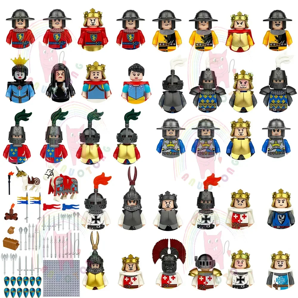 

12 шт., средневековые рыцари, строительные блоки, аксессуары, рыцарь тамплиеров, солдатские фигурки, доспехи, щит, оружие, кирпичи, игрушки