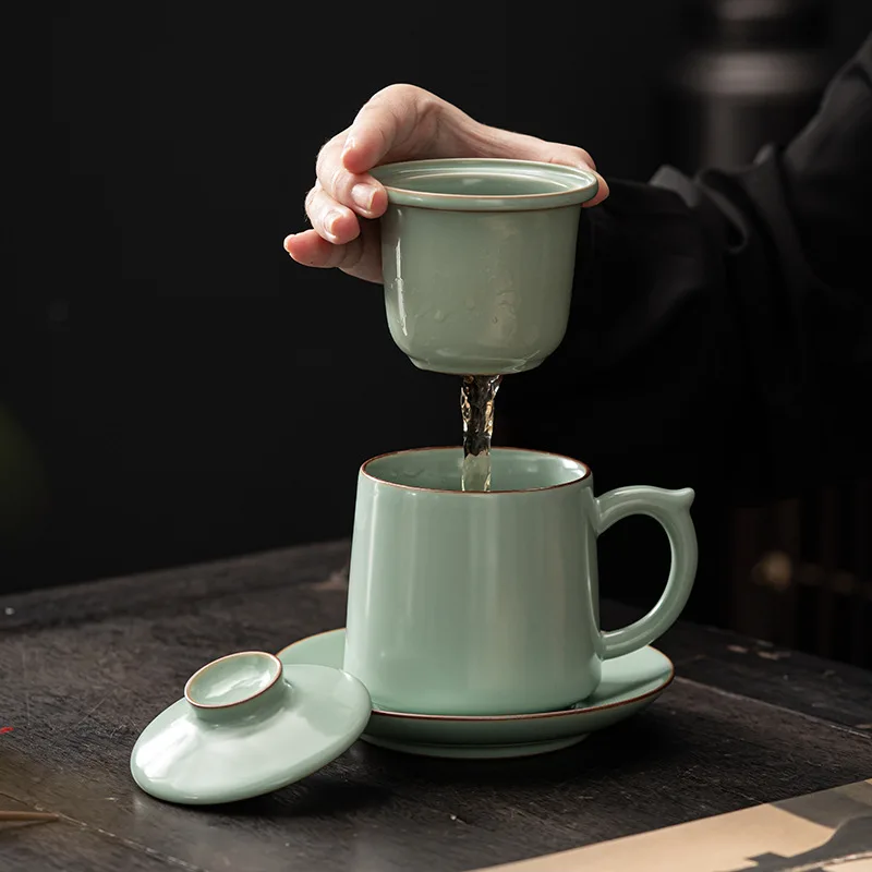 Azure Office Cup With Handle Personal Cup Large Capacity Tea Separation With Tea Cup Open Pieces Can Be Raised