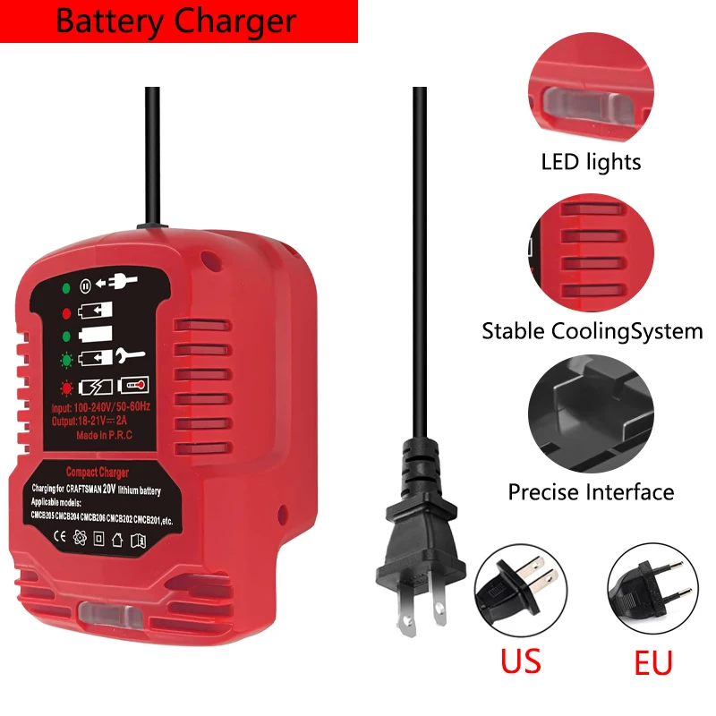 

Charger for Craftsman 20V Lithium-ion Battery,Portable Mini Charger for CMCB204 with 2A Output, for Craftsman Battery Charger