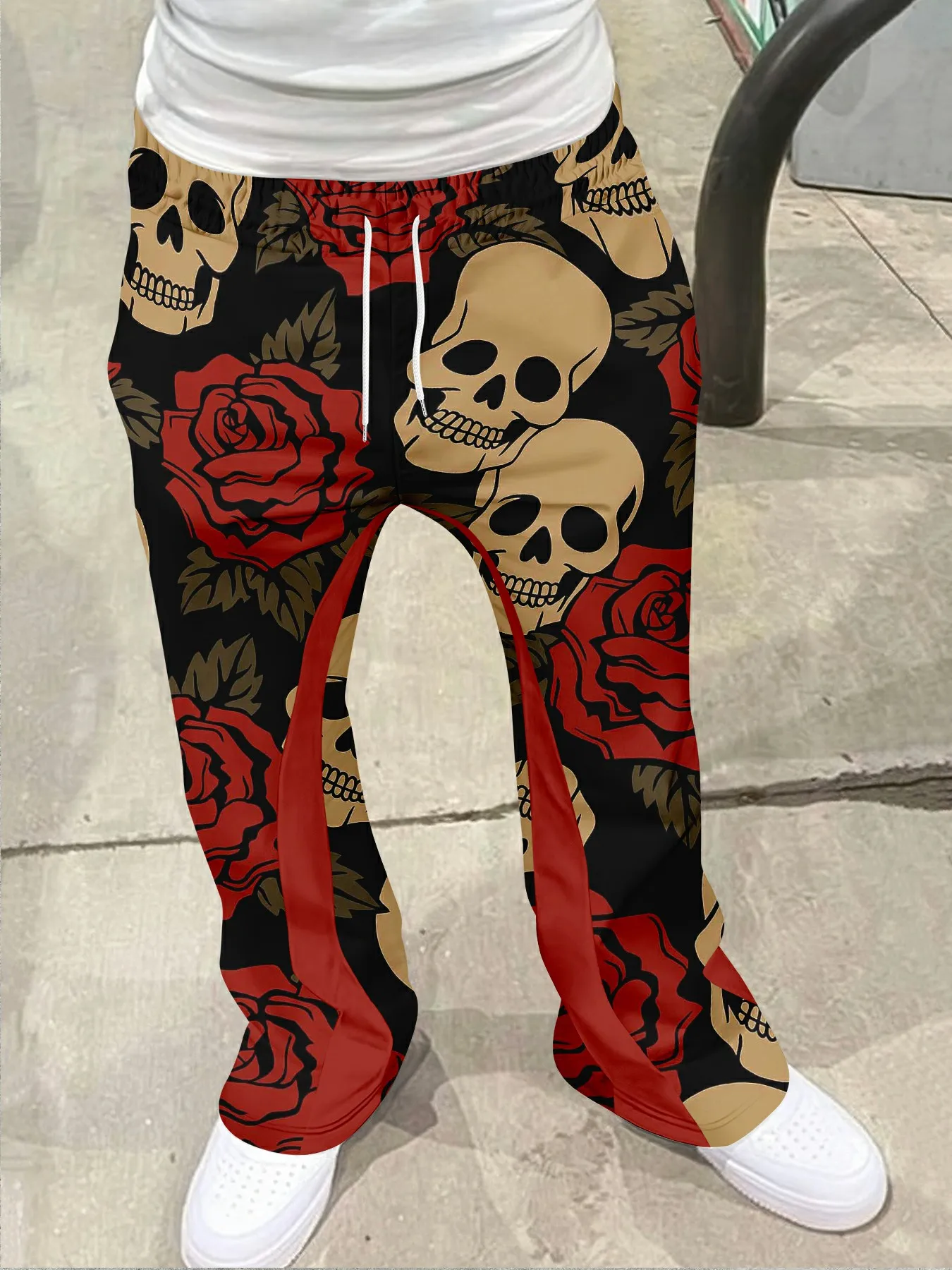 

Y2k Flared Pants Men Loose 3D Casual Sweatpants Mid Waist Sporty Female Clothes Streetwear Hip Hop Vintage Skull Pattern Pants