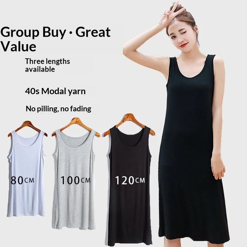1 40 Momme Modal Summer Midi Dress for Women Sleeveless Loose Fit Tank Dress Casual Layering Slip Dress