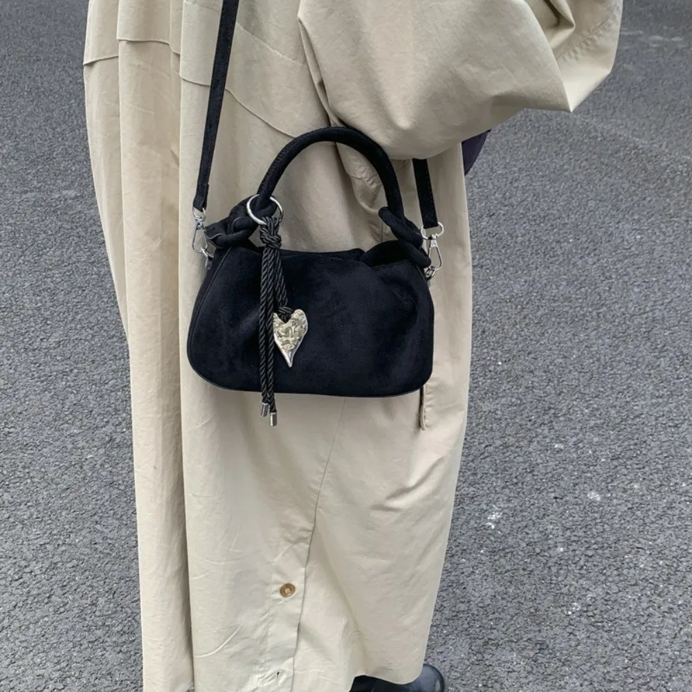 

Solid Color Suede Shoulder Bag Adjustable Strap With Pendant PU Leather Handbag Short Handle Korean Style Crossbody Bag Travel
