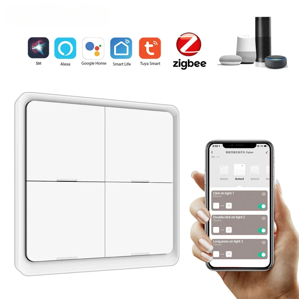 Tuya ZigBee 무선 푸시 단추 컨트롤러, 홈 자동화 시나리오, 알렉사 구글 홈용, 12 씬 스위치, 1, 2, 3, 4 갱