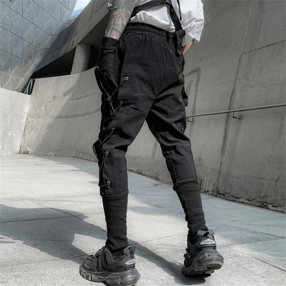Mannen Y2K Cargo Broek Trekkoord Techwear Ninja Jogger Broek Zwart Mode Streetwear Harembroek Punk Joggingbroek Broek