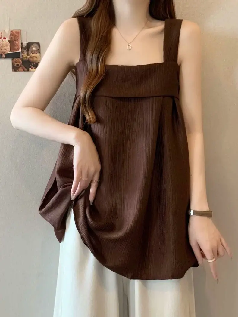 

Medium and Long Suspender Vest Women's Summer Wear Loose Lazy Wind Belly Cover Sleeveless Top