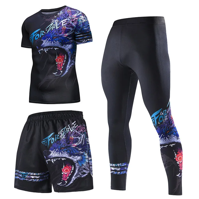 

Men Long Sleeve Boxing Jersey Male GYM Fitness Tee Leggings Short Sport Running Set Skiing Basketball Football Clothes Suit B728