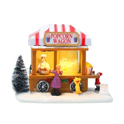 LED Christmas Scene Village House Ornaments Decorations Building for Party Office Desktop Xmas Decoration Music Popcorn House
