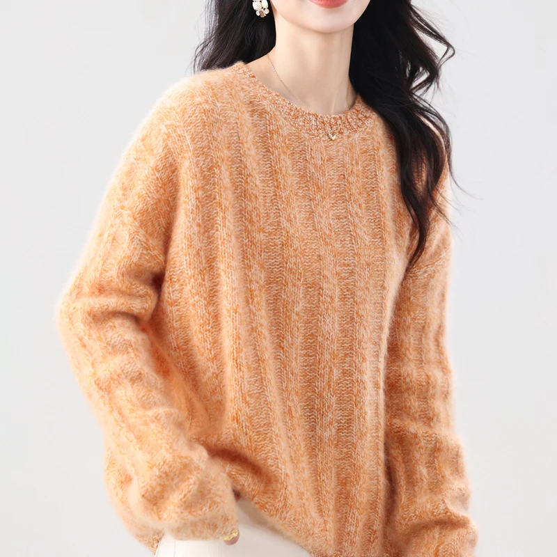 

Women 100% Wool Sweater Classical Plush O-neck Woolen Pullover Large Size Sweater Autumn Winter Chic Pure Wool Knitwear Tops