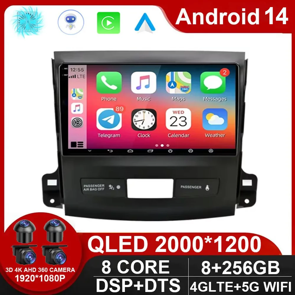 

9" Android 14 Car Radio Multimidia Player For Mitsubishi Outlander Xl 2 2005 - 2012 For Citroen C-Crosser 2007-2013 NO 2din