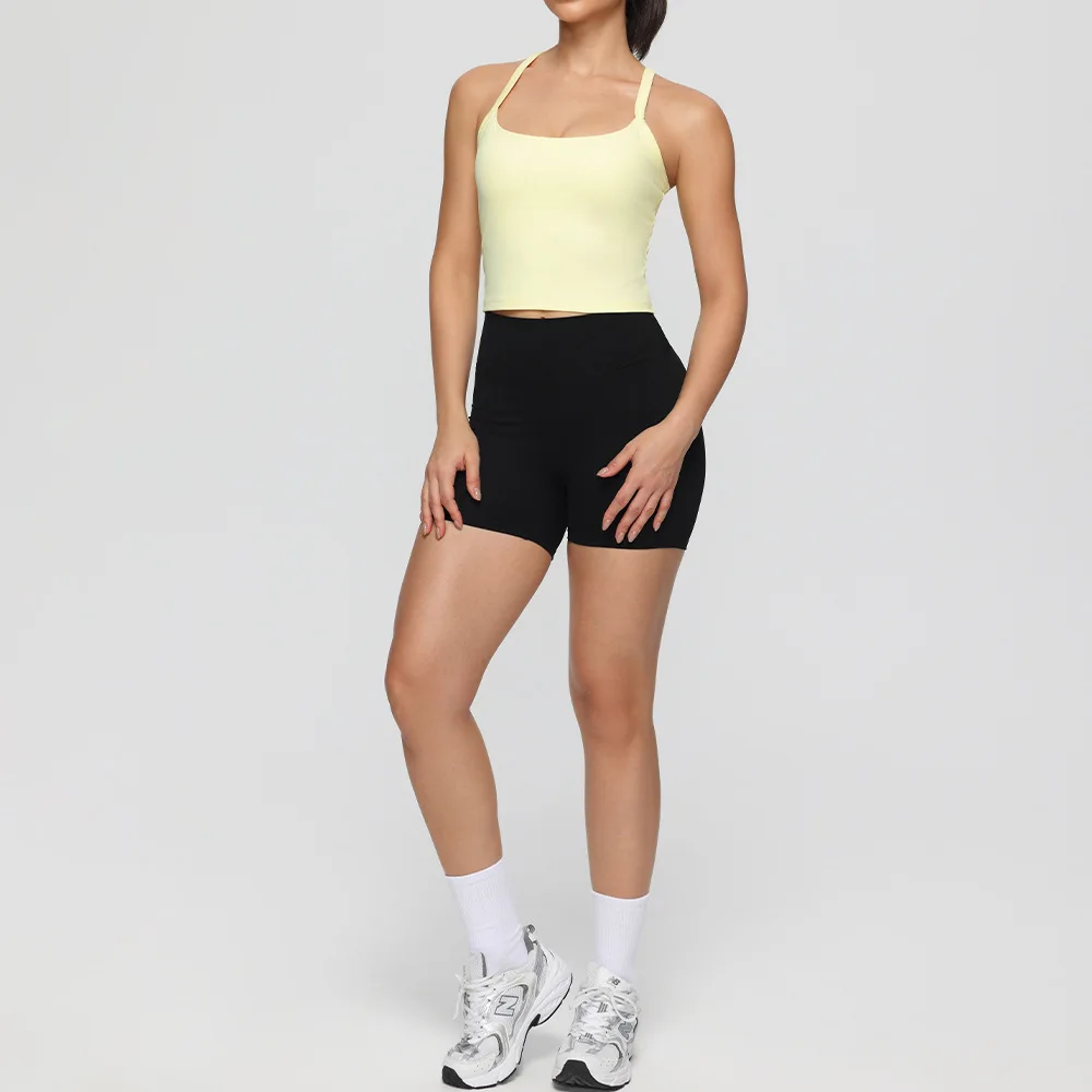 Yoga fitness vest for women built-in padding - tight V-shaped sports vest for quick drying shock absorption suitable for running