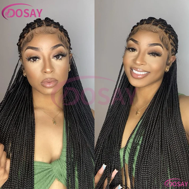 

36-дюймовые парики с косой Cornrow, синтетические полные кружевные передние косы, парики с детскими волосами, плетение без узлов, парики для чернокожих женщин