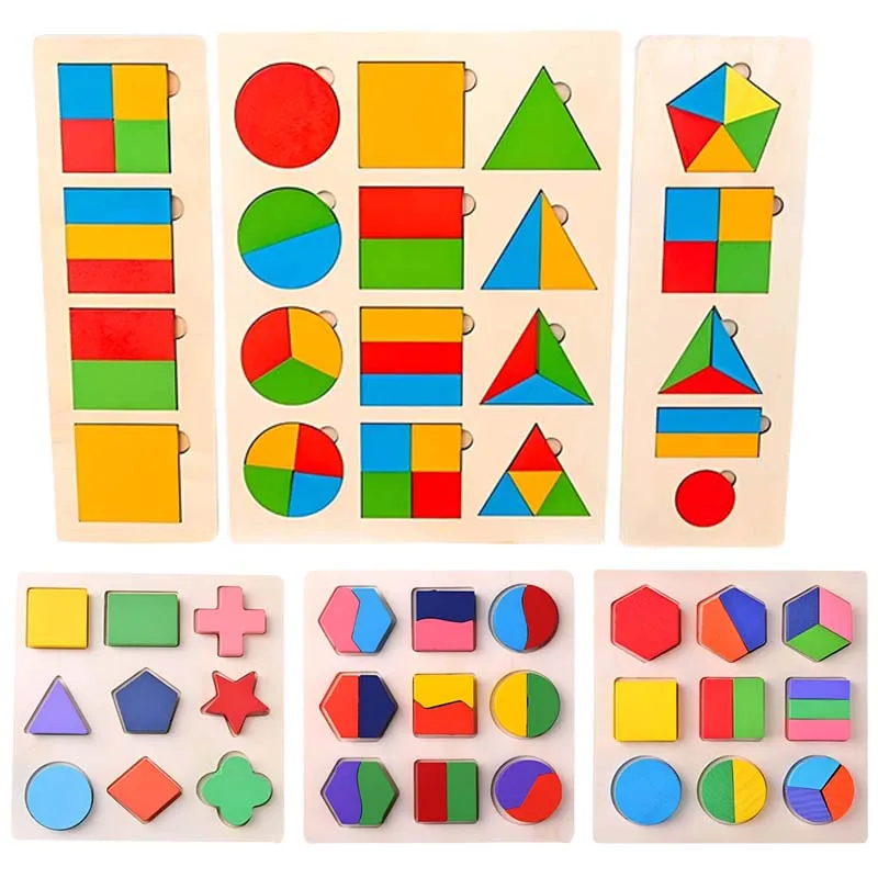 Wooden Puzzle Shape Matching Board Baby Montessori Early Education Toys Wooden Handgrip Board Educational Toys for Children TMZ