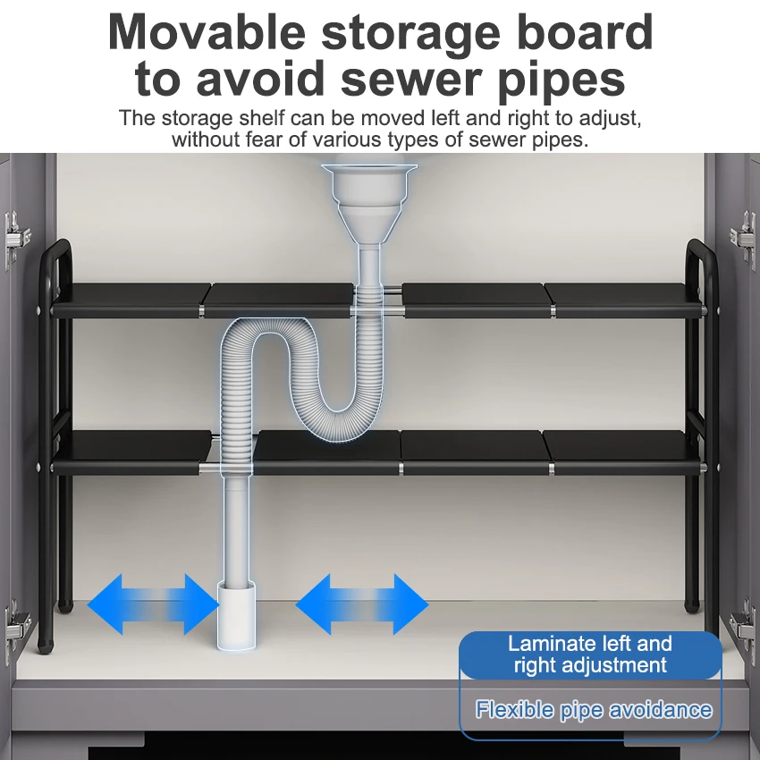 Under The Sink Shelf Flexible Layered Rack Cabinet Organizer Sundries Telescopic Holder Countertop Storage Rack Under Sink Shelf