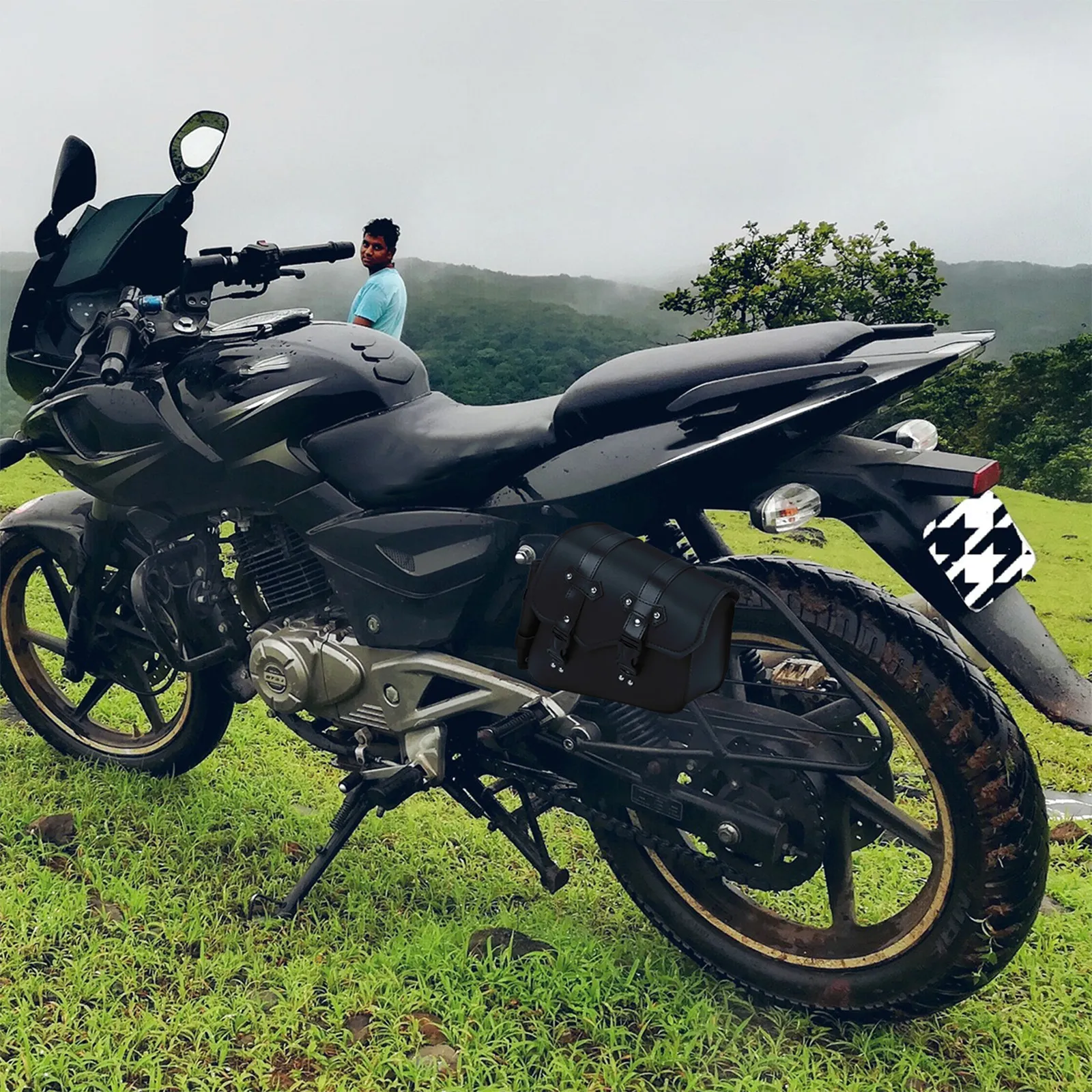 

1pc Motorcycle Side Pu Durable Storage Bag For Keys Quick Release Buckle Black Compatible With Bike Swingarm Road