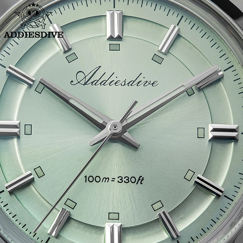 ADDIESDIVE Mens Quartz Watch 36mm VH31 Movement Bubble Glass Anti Scratch Blue Luminous Dial 316L Stainless Steel100M Waterproof