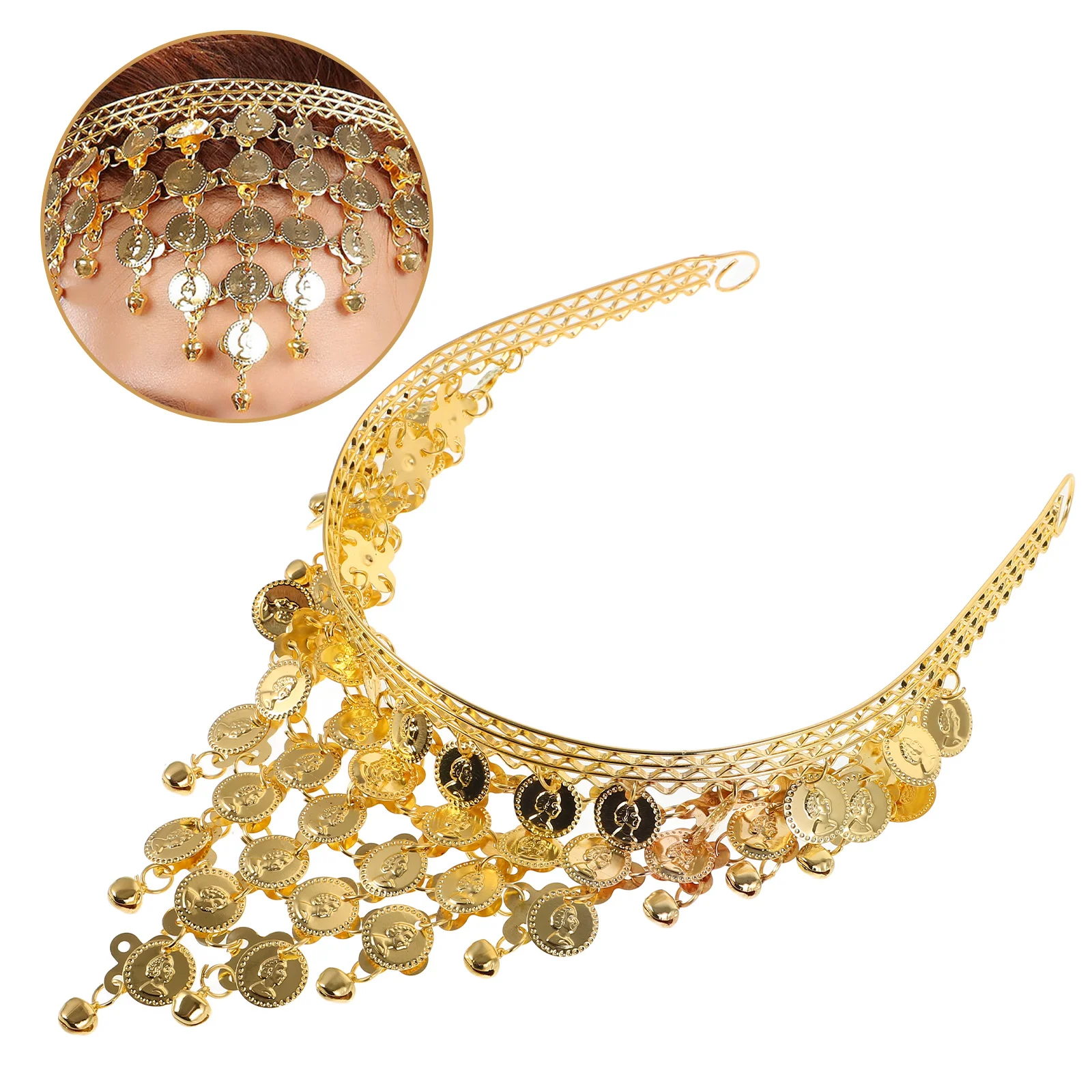 Diadema para danza del vientre, diadema ligera con purpurina y monedas colgantes para actuación de baile, adorno decorativo de cadena para la cabeza