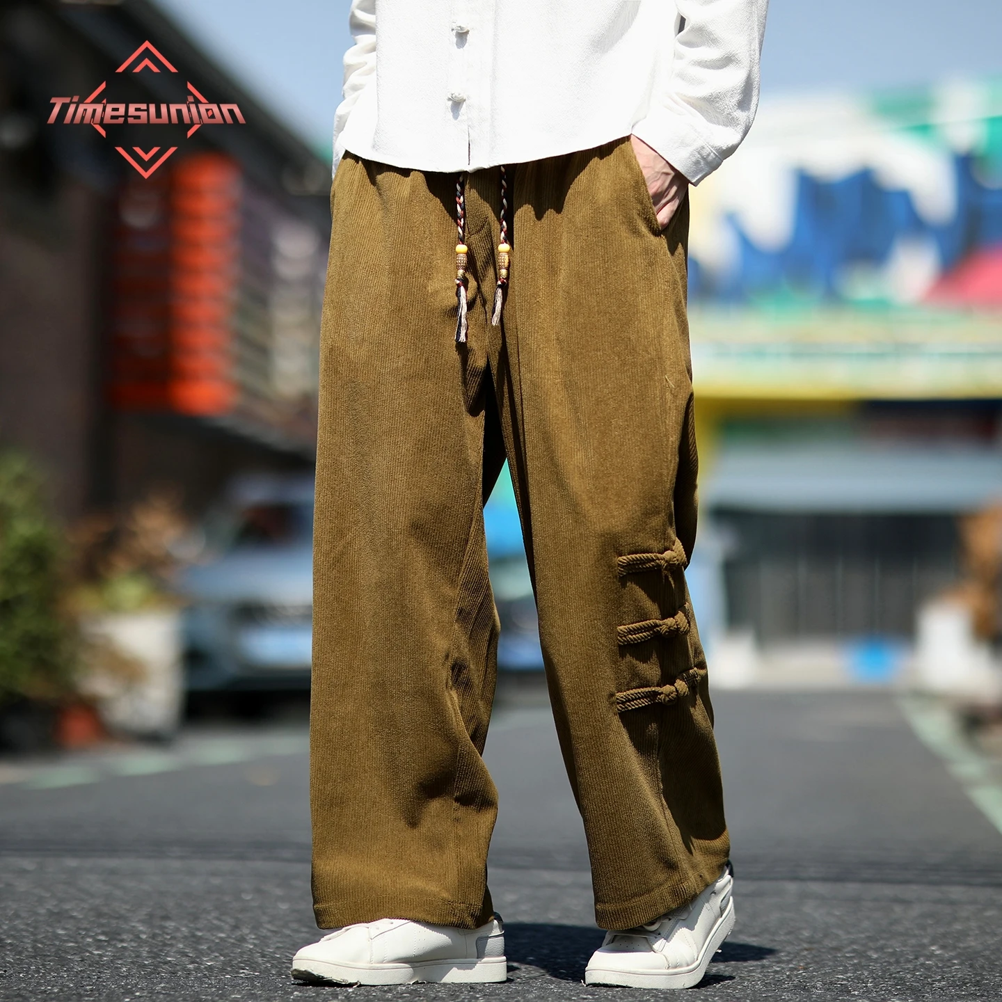 

Осень зима Кордурой брюки для мужчины Китайский стиль мужчины брюки Диск пряжка дизайн Удобные прямые ноги брюки мужчины