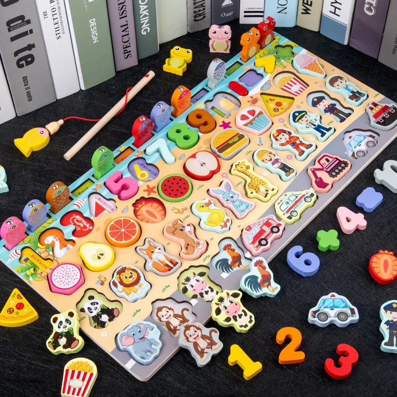

Wooden Toys Montessori Educational Busy Board Math Fishing Preschool Montessori Toy Counting Occupation Fruit Gifts for Children