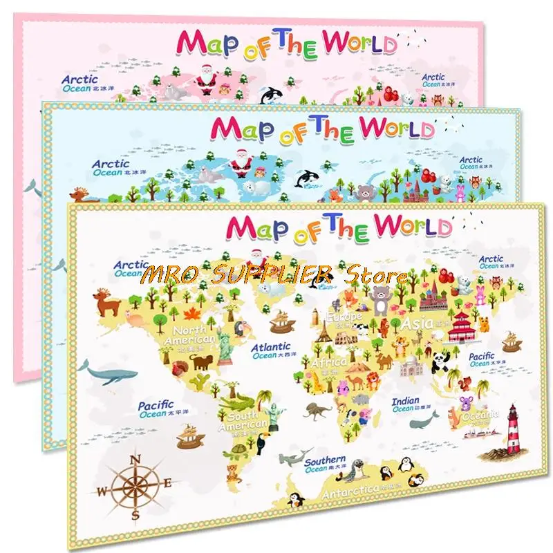 Yellow Carton World Map Poster Size Wall Decoration Large Map of The World 140x93cm Waterproof Canvas Map Children\'s Bedroom