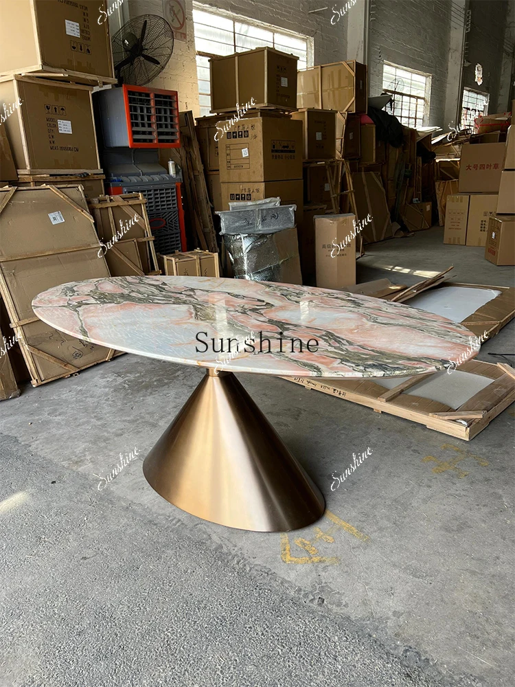Natural marble tobacco powder household oval simple dining table  FT