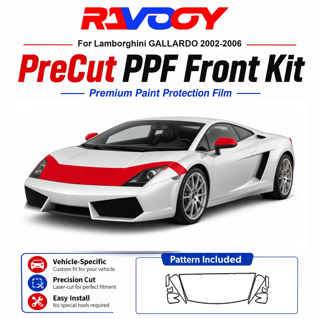 

8.5mil TPU Precut PPF Kit For Lamborghini GALLARDO 2002-2006 - Hood, Fenders & Mirror Set - Self-Healing Clear Bra Film
