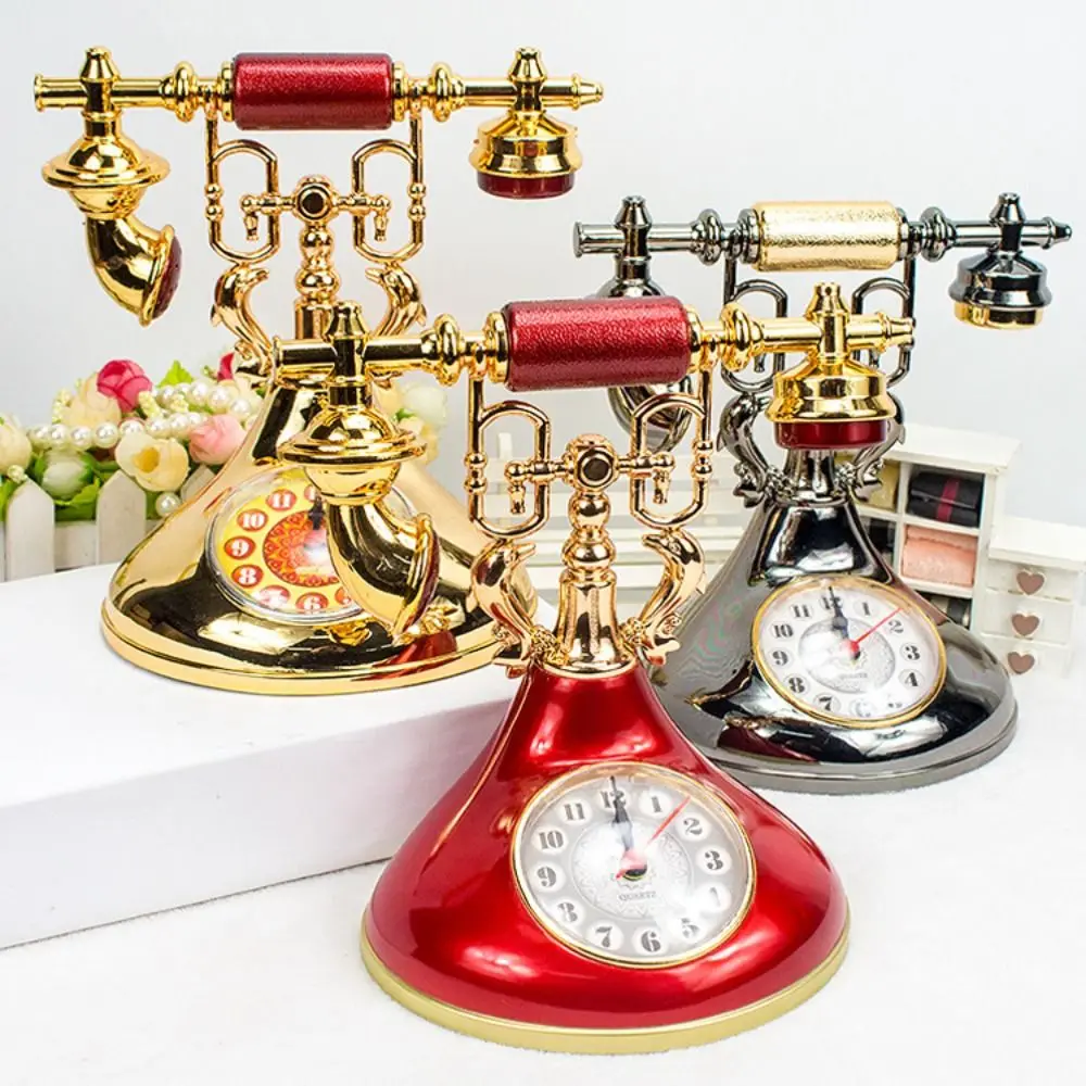 European Style Telephone Alarm Clock Antique Handmade Telephone Clock Model Accurate Easy to Install Telephone Clock Ornaments