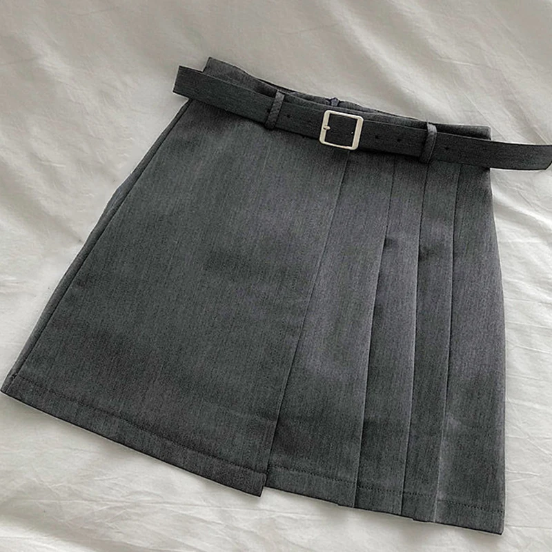 Sexy High Waist Short Skirt Women 2023 Summer Loose Asymmetric Pleated Mini skirts Woman Black Grey waistband package hip Skirt