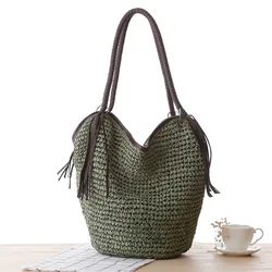 2024 New Tassel Woven Straw Bags for Women Shoulder Bag Lrage Travel Rattan Bag Tote Big Bali Shopper Purse Handbags Beach Bags