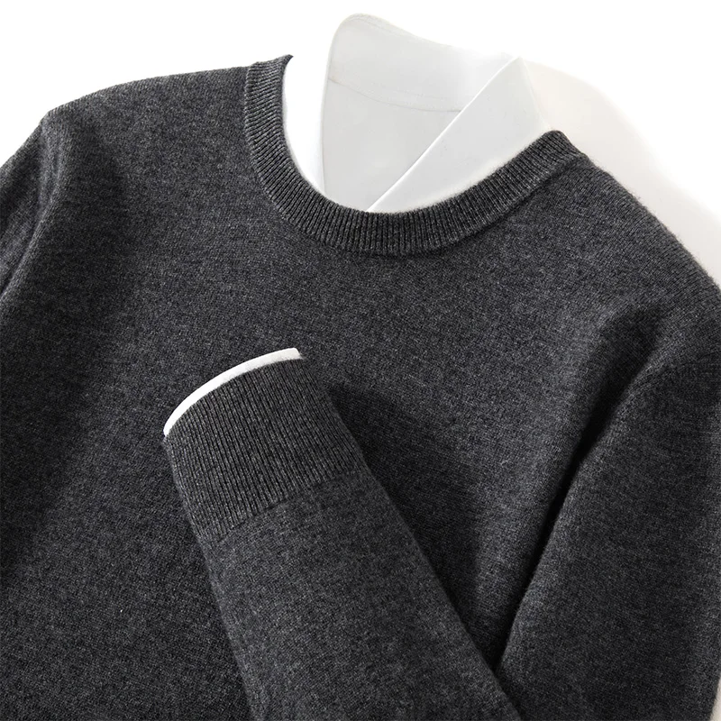 All-in-one autumn and winter new 100% cashmere men's o neck sweater loose fashion pullover slim warm knit long sleeve top