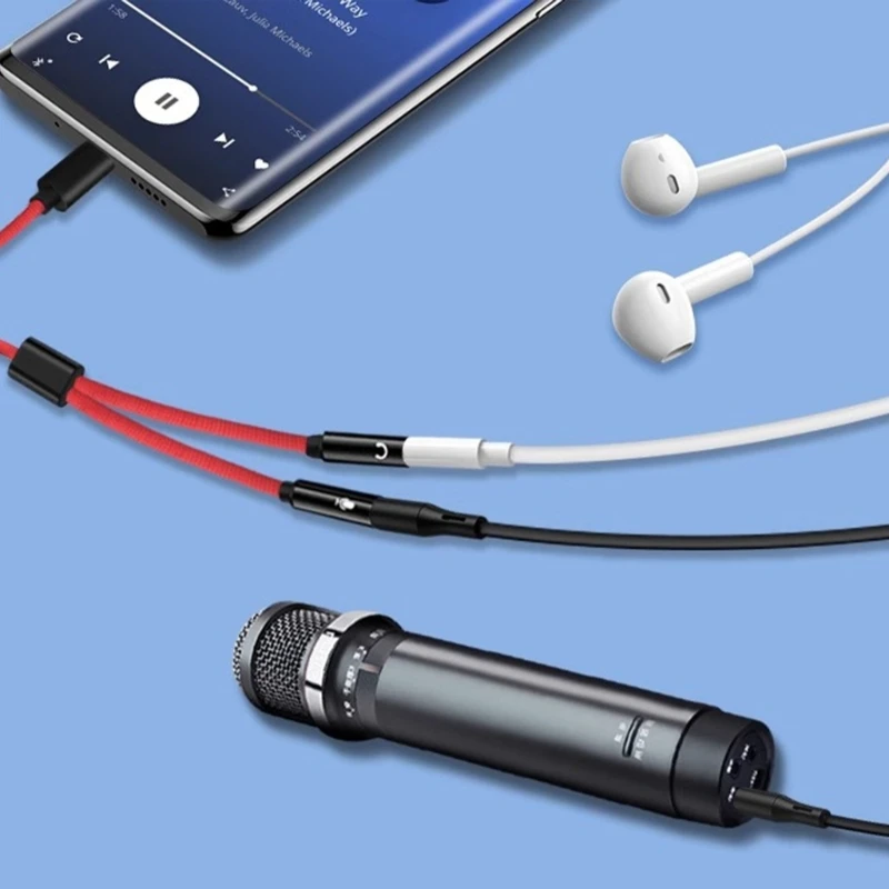 R91A Type C to Two Way 3.5mm Earphone Connectors Cable for Music and Calls