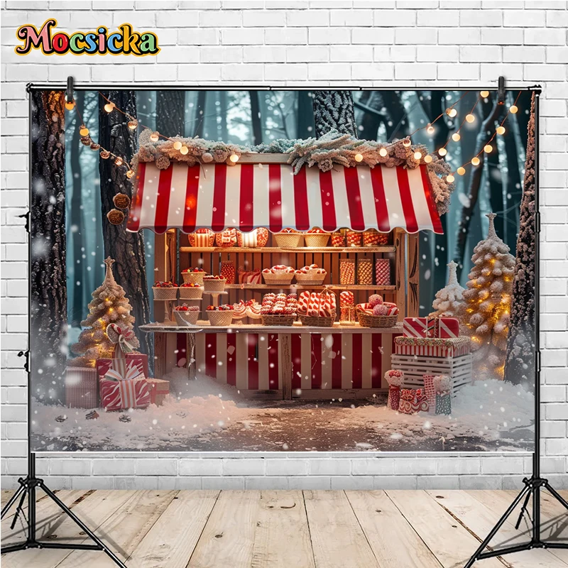 Mocsicka Christmas Winter Photography Background Christmas Shop Decoration Holiday Party Family Portrait Photo Backdrops Studio