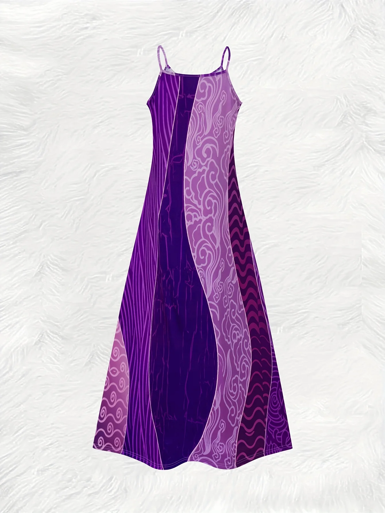 Printed Design Summer Collection Vacation Style Purple Wave Vortex Abstract Design Dress