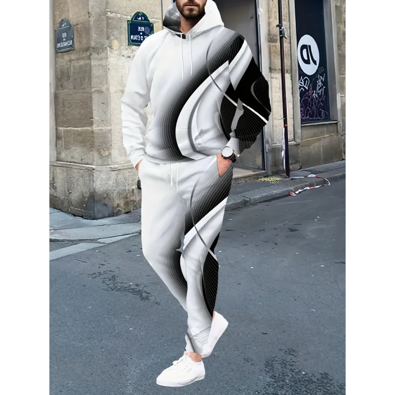 

Men's Casual Suit，3D Printed Watercolor Pattern Hoodie and Pants，Polyester Fabric，Regular Version