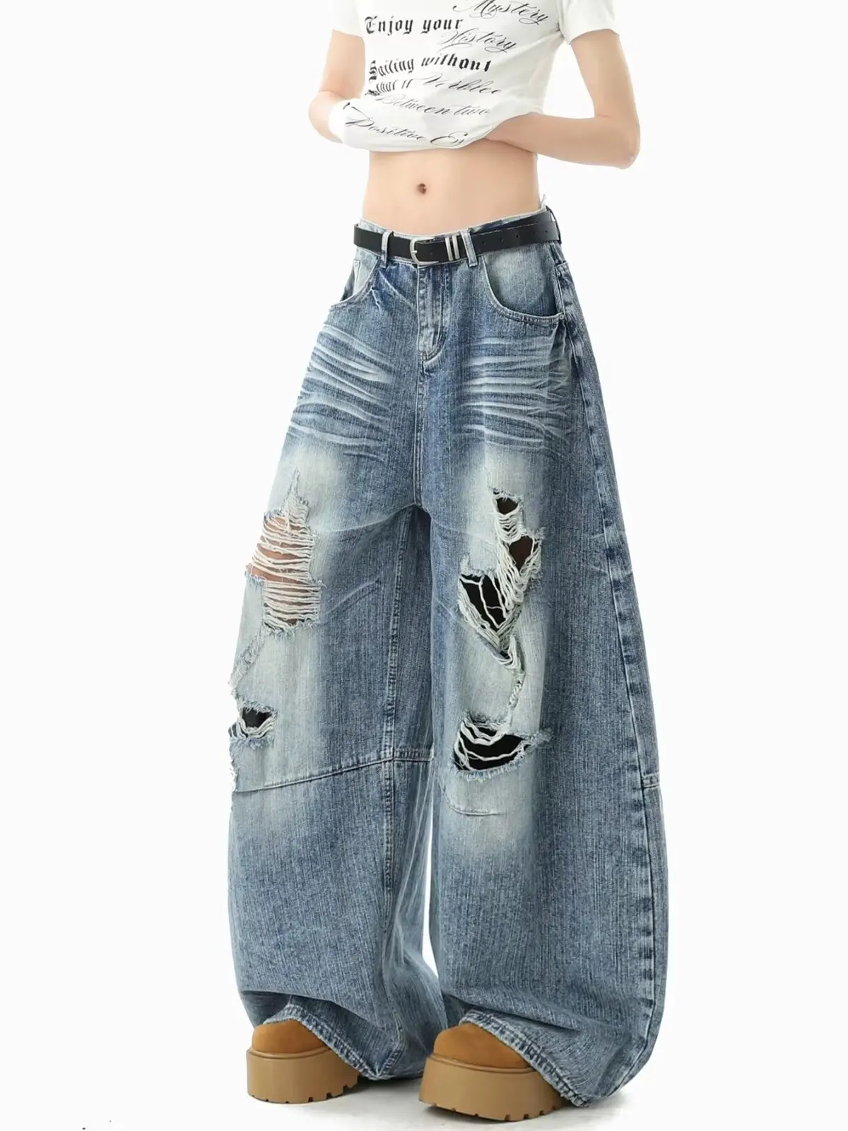 Calças Jeans Retrô Lavadas Estilo Americano com Detalhe Nó de Bambu, Unissex, Tendência de Verão, Marca Knife, Calças Longas ...
